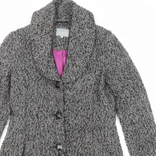 Per Una Womens Black Geometric Overcoat Coat Size 10 Button