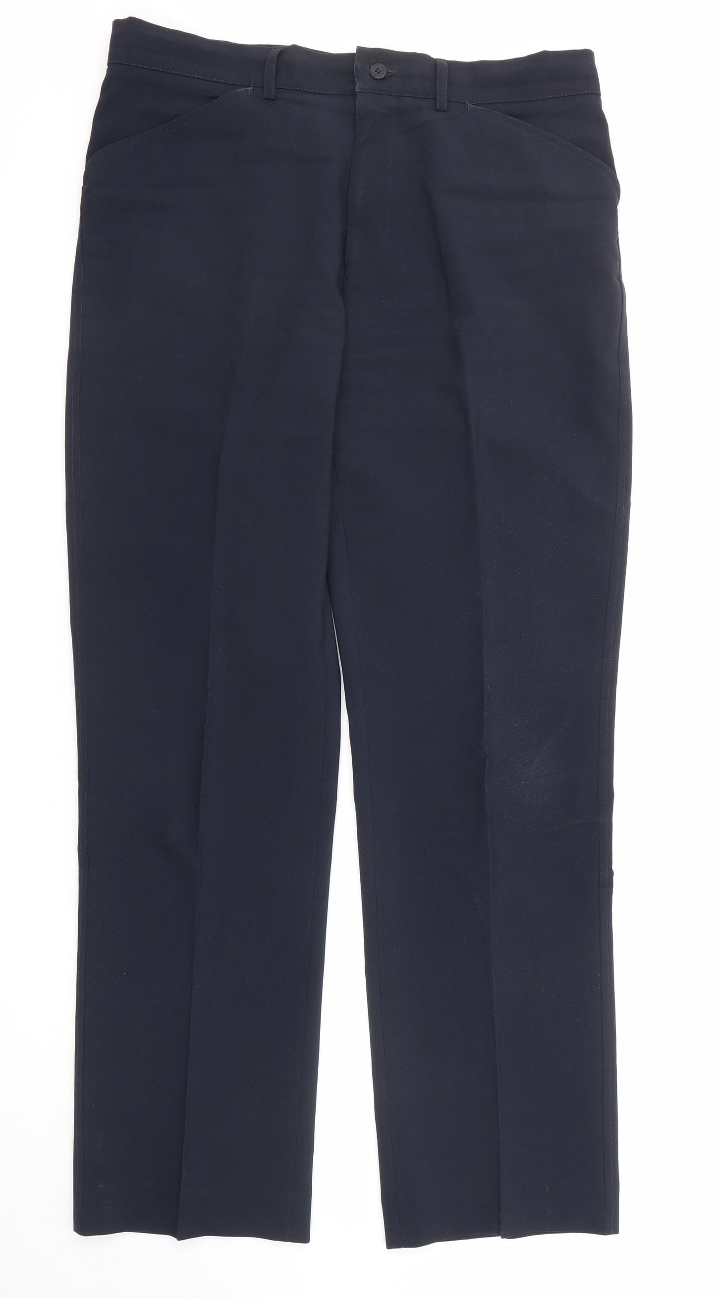 Farah Mens Blue Polyester Trousers Size 34 in L33 in Regular Zip