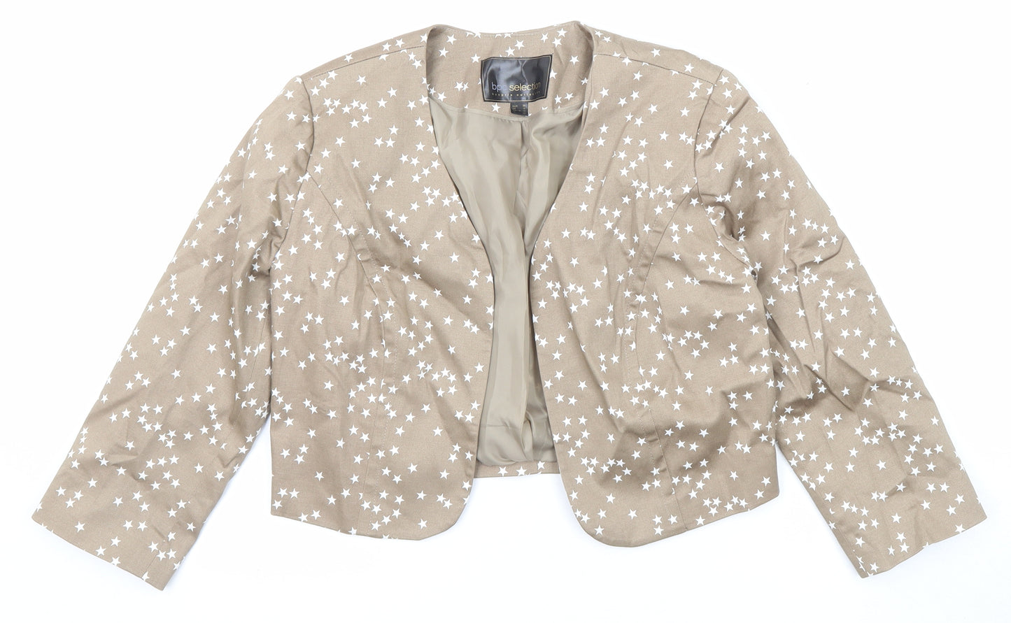 bpc Womens Beige Geometric Jacket Blazer Size 10 - Star Print