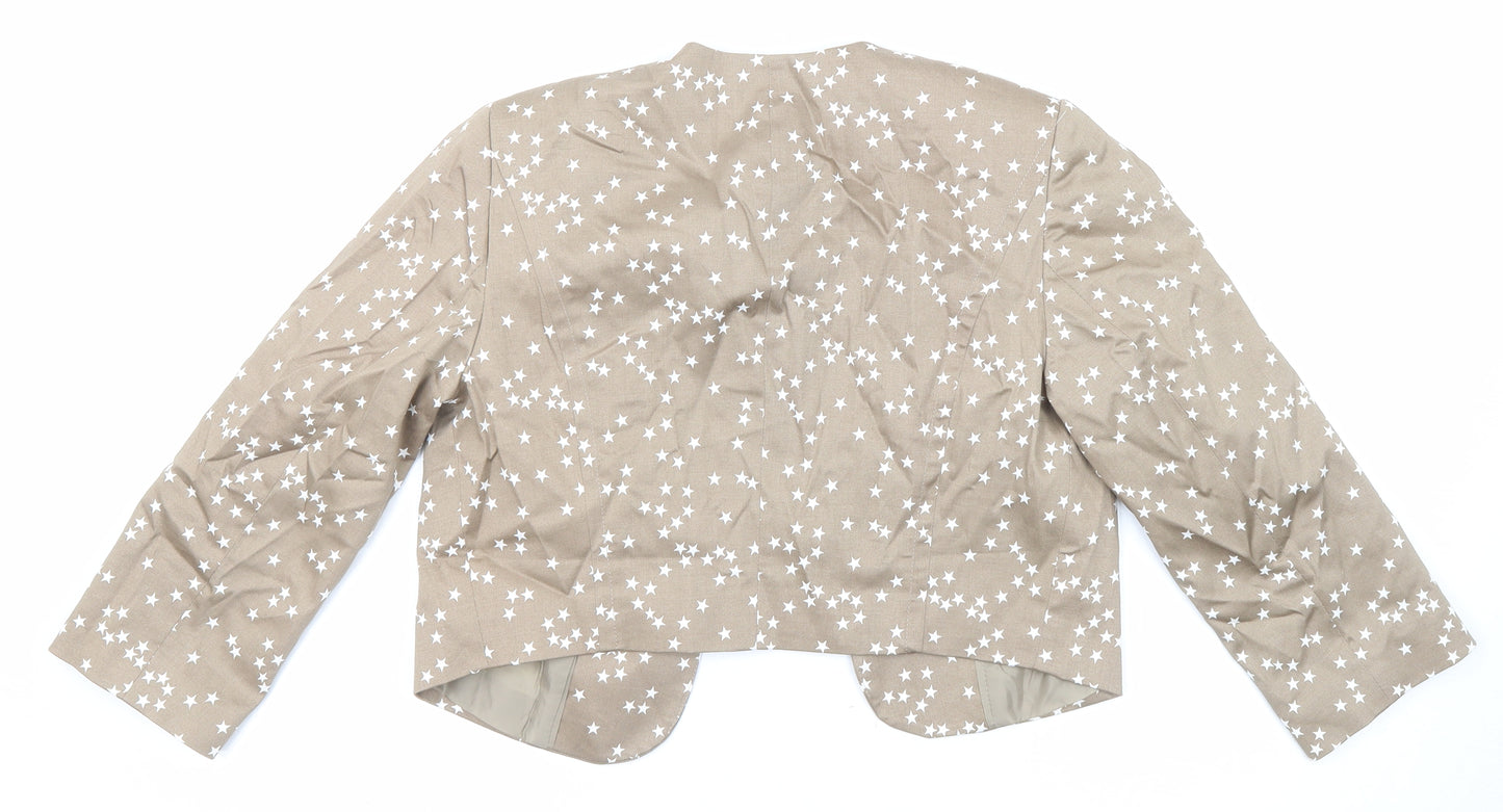 bpc Womens Beige Geometric Jacket Blazer Size 10 - Star Print