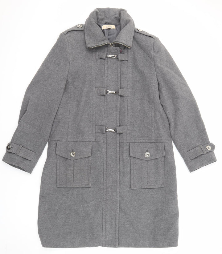 Classic Womens Grey Overcoat Coat Size 14 Zip