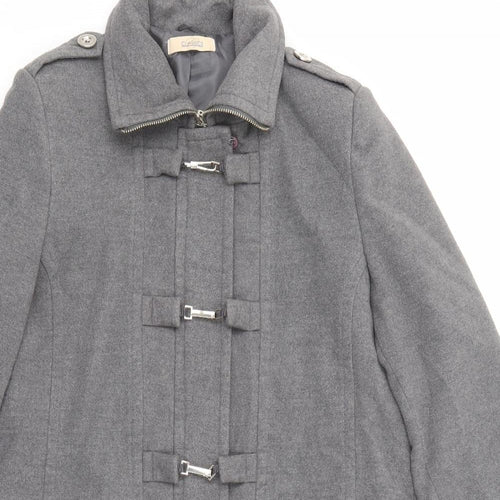 Classic Womens Grey Overcoat Coat Size 14 Zip