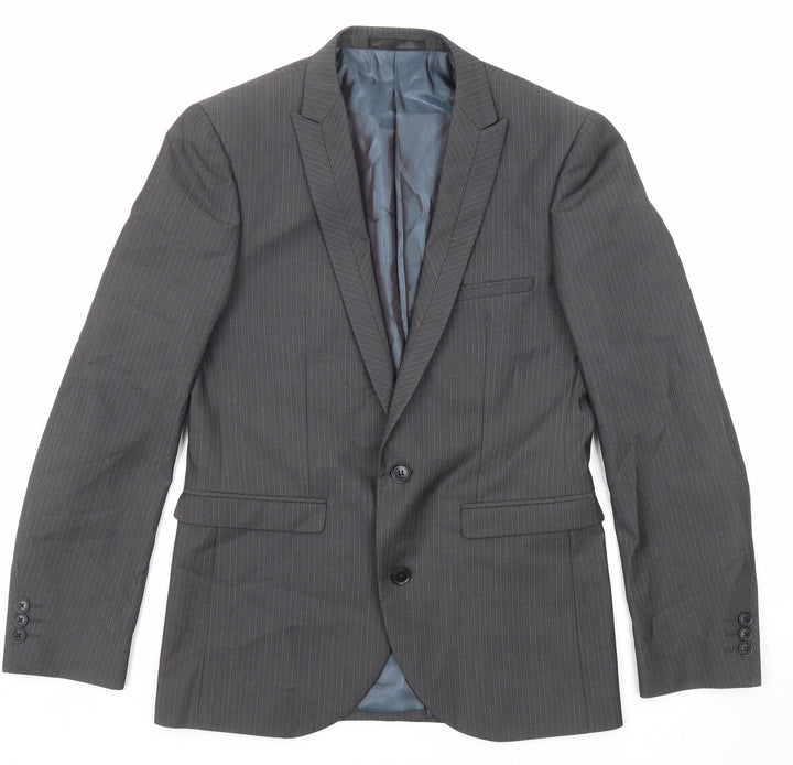 NEXT Mens Grey Striped Polyester Jacket Suit Jacket Size 38 Regular