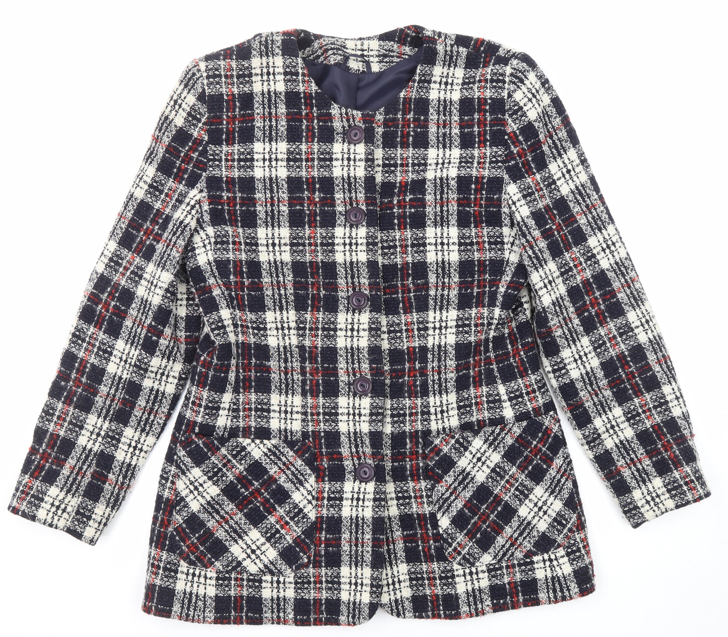 Debenhams Womens Multicoloured Plaid Pea Coat Coat Size 14 Button