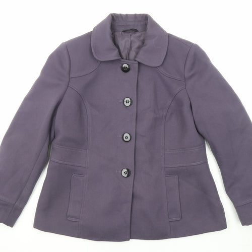 Marks and Spencer Womens Purple Pea Coat Coat Size 14 Button