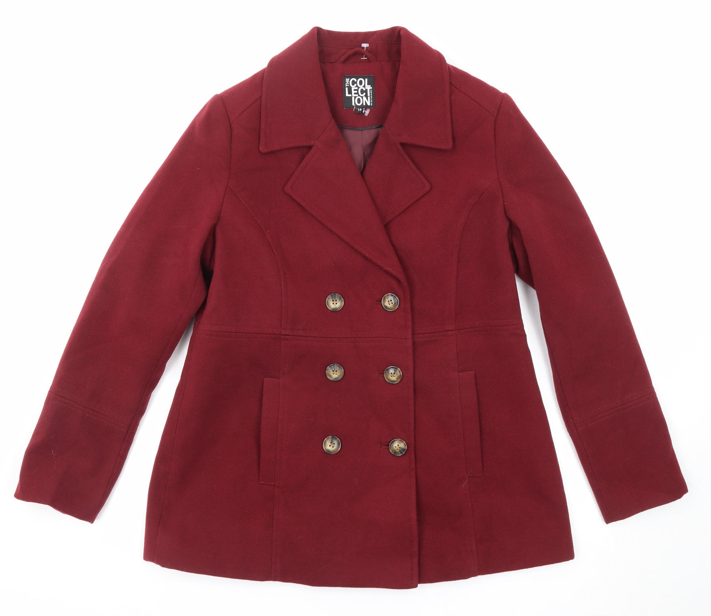 Debenhams Womens Red Pea Coat Coat Size 14 Button