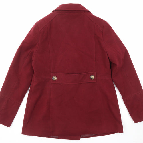 Debenhams Womens Red Pea Coat Coat Size 14 Button