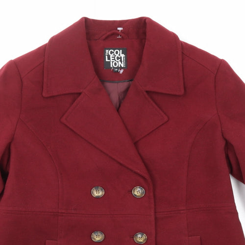 Debenhams Womens Red Pea Coat Coat Size 14 Button