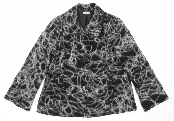 Finnkarelia Womens Black Geometric Jacket Size 16 Button