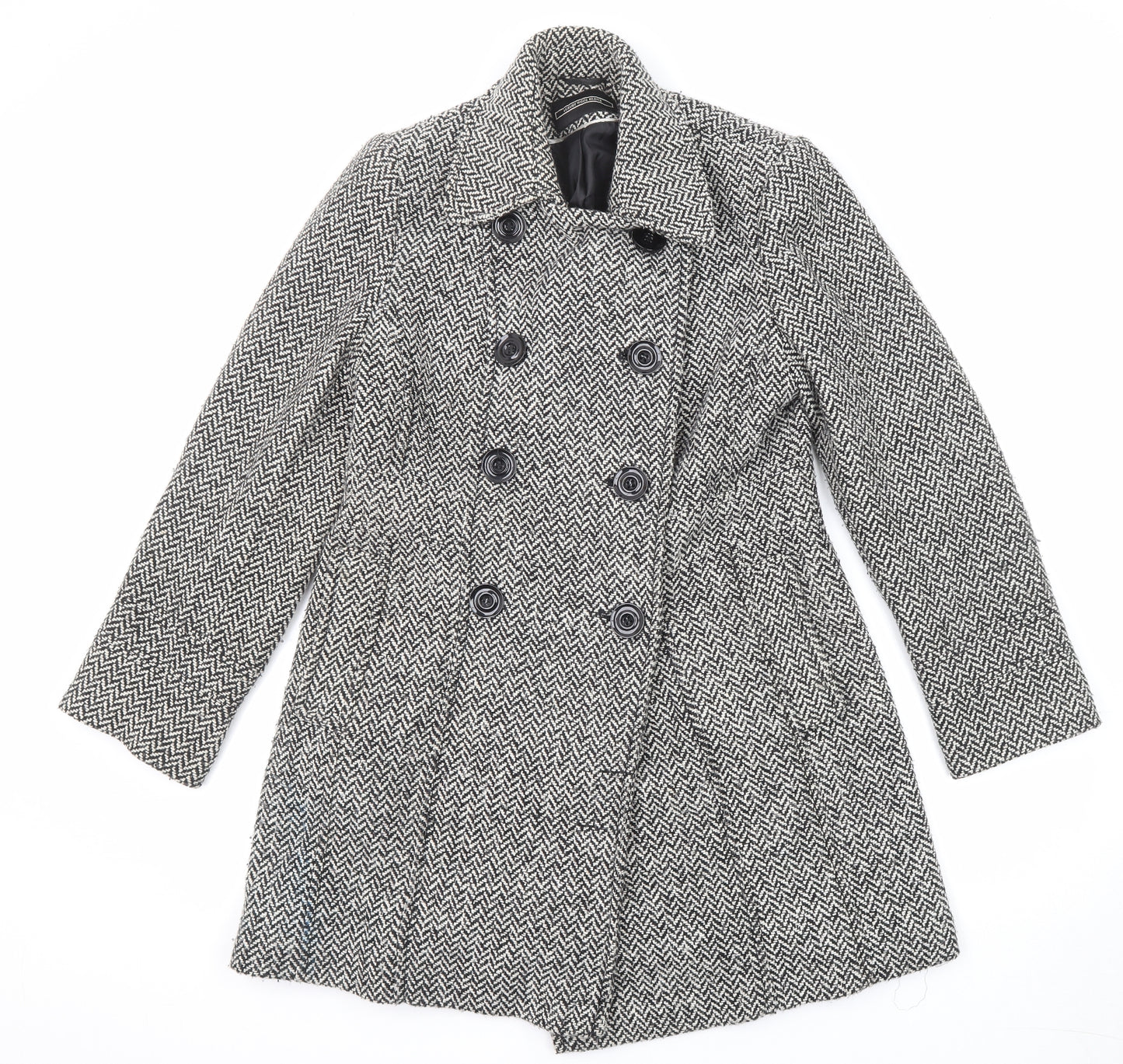 BHS Womens Black Geometric Pea Coat Coat Size 10 Button