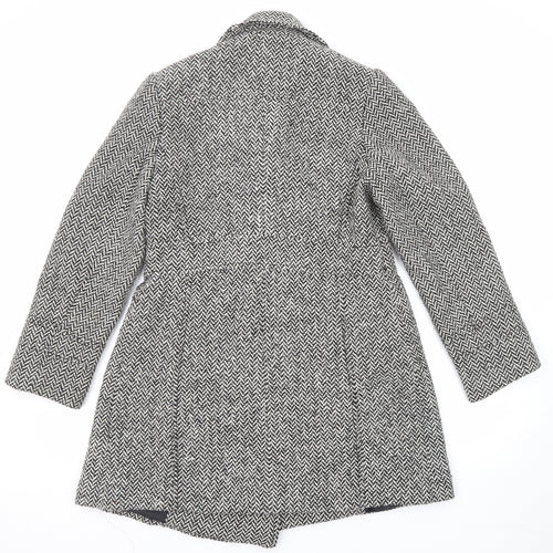 BHS Womens Black Geometric Pea Coat Coat Size 10 Button