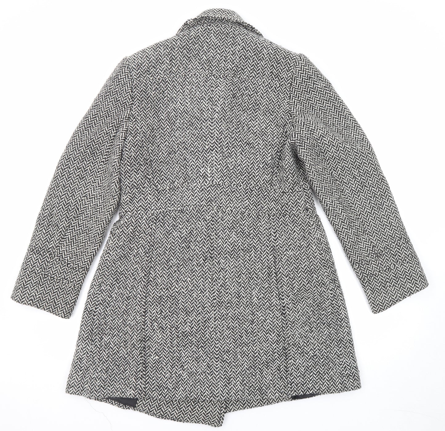 BHS Womens Black Geometric Pea Coat Coat Size 10 Button