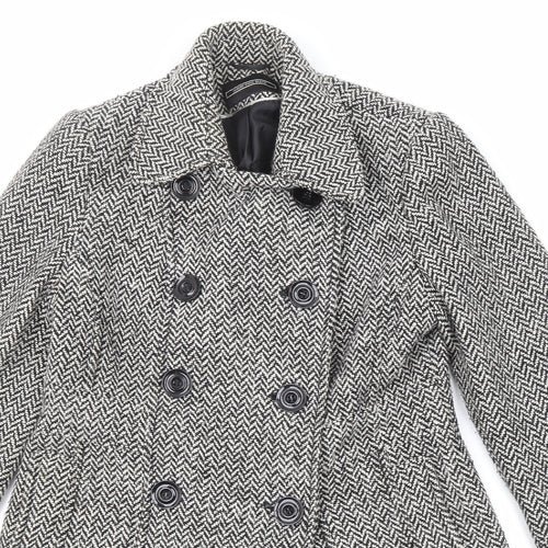 BHS Womens Black Geometric Pea Coat Coat Size 10 Button