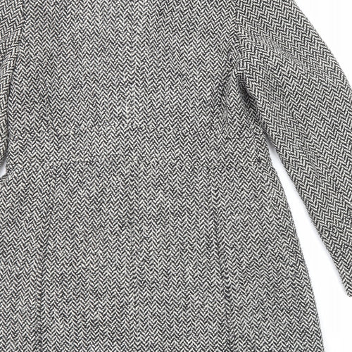 BHS Womens Black Geometric Pea Coat Coat Size 10 Button
