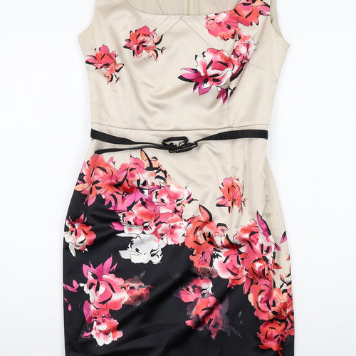 Coast Womens Multicoloured Floral Polyester A-Line Size 12 Square Neck Zip