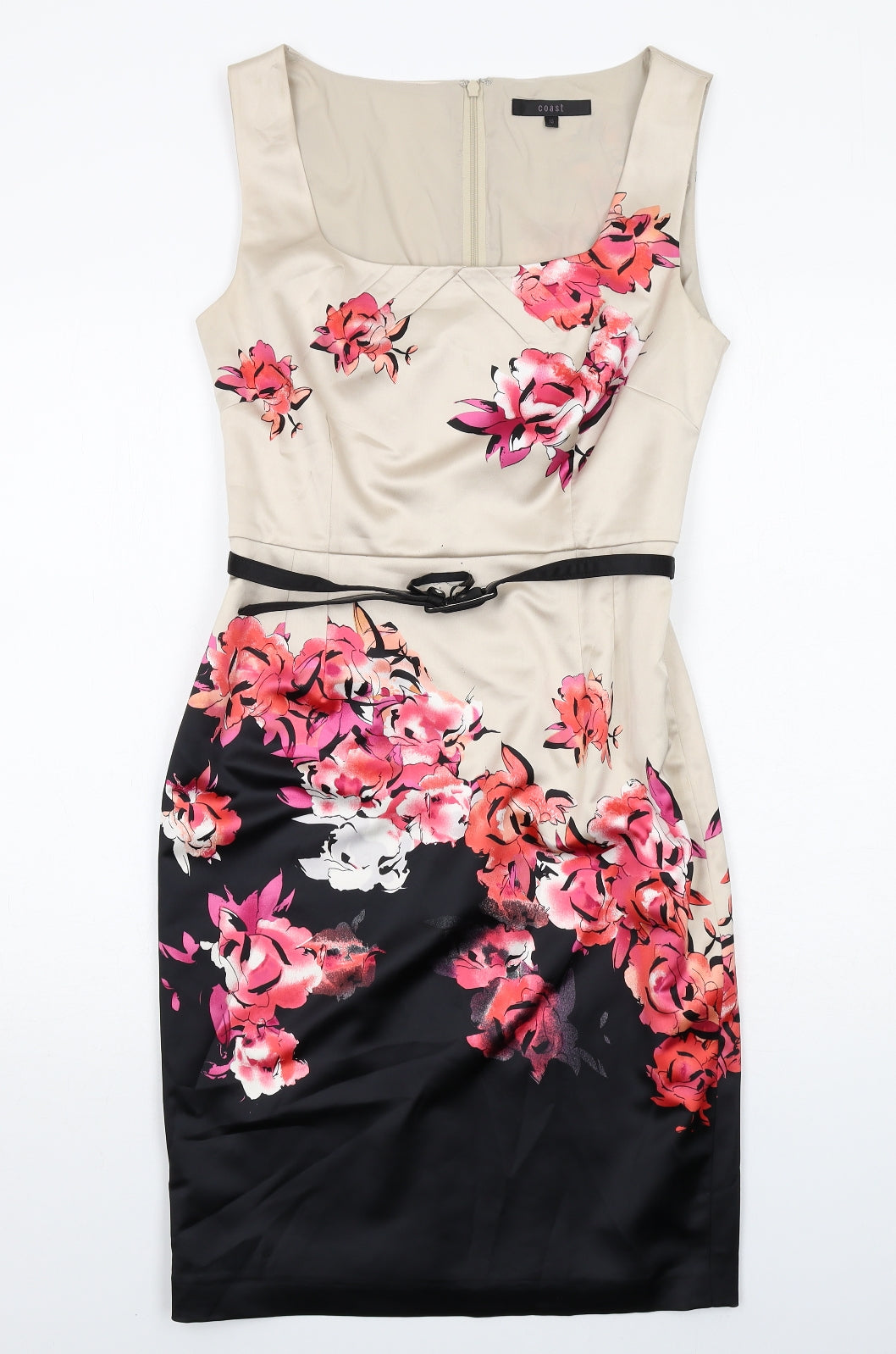 Coast Womens Multicoloured Floral Polyester A-Line Size 12 Square Neck Zip