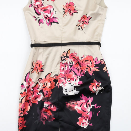 Coast Womens Multicoloured Floral Polyester A-Line Size 12 Square Neck Zip