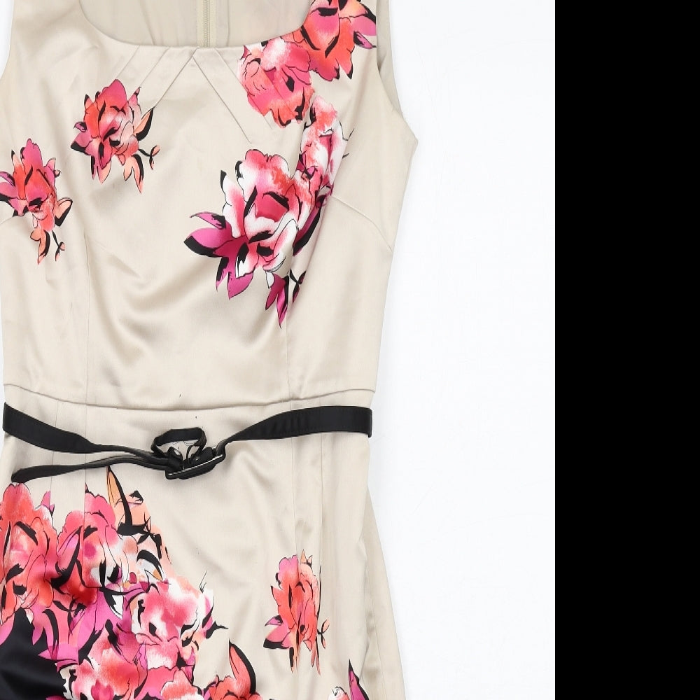 Coast Womens Multicoloured Floral Polyester A-Line Size 12 Square Neck Zip