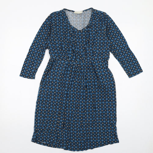 JoJo Maman Bébé Womens Blue Geometric Viscose A-Line Size M V-Neck Pullover