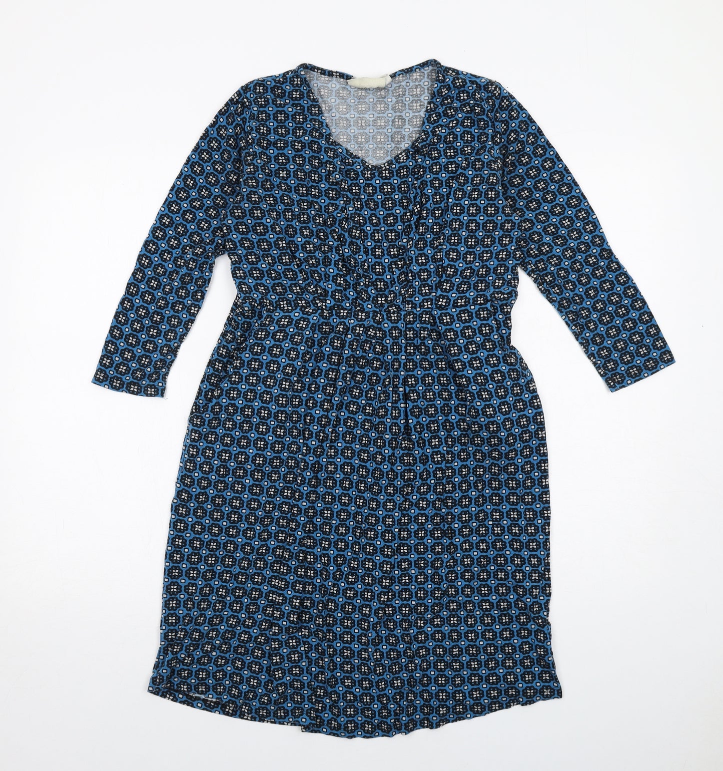 JoJo Maman Bébé Womens Blue Geometric Viscose A-Line Size M V-Neck Pullover