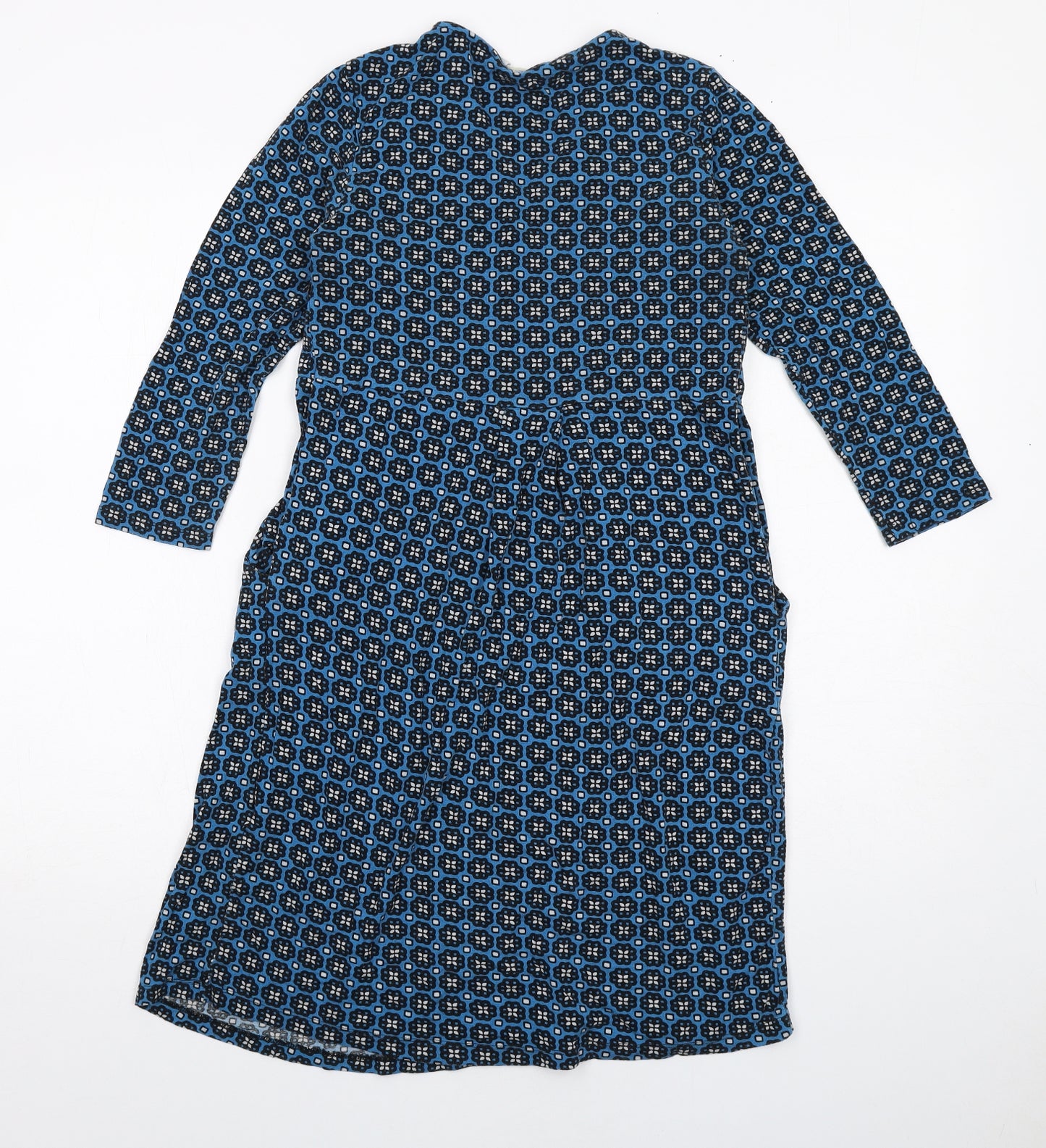 JoJo Maman Bébé Womens Blue Geometric Viscose A-Line Size M V-Neck Pullover