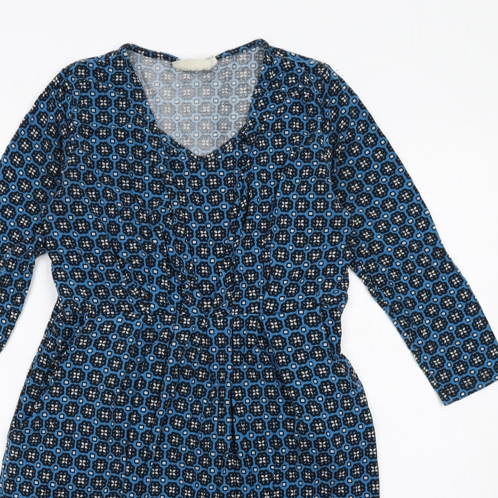 JoJo Maman Bébé Womens Blue Geometric Viscose A-Line Size M V-Neck Pullover
