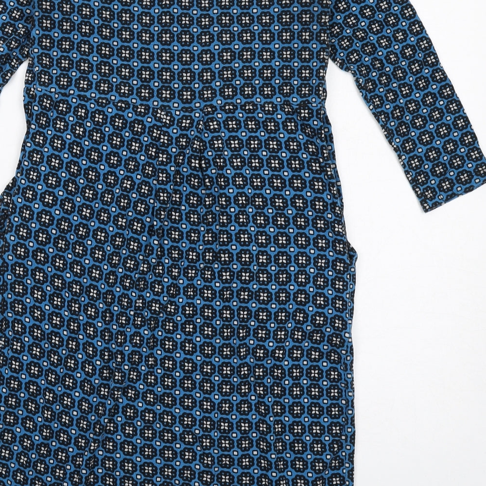 JoJo Maman Bébé Womens Blue Geometric Viscose A-Line Size M V-Neck Pullover