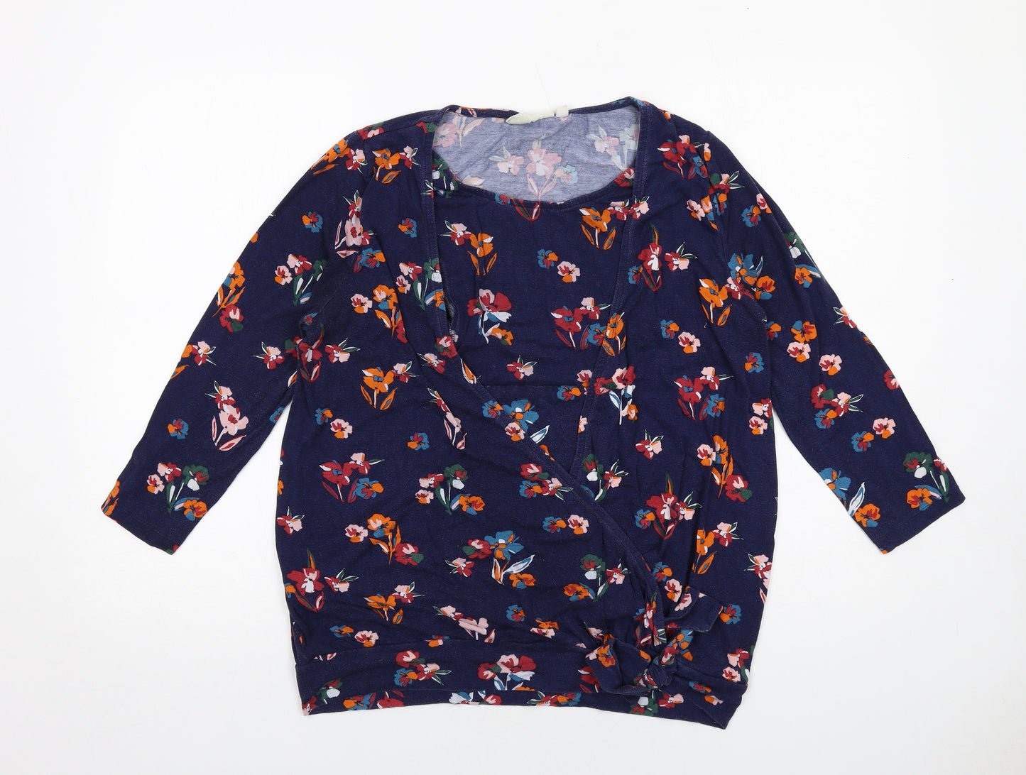 JoJo Maman Bébé Womens Blue Floral Viscose Basic Blouse Size M Round Neck