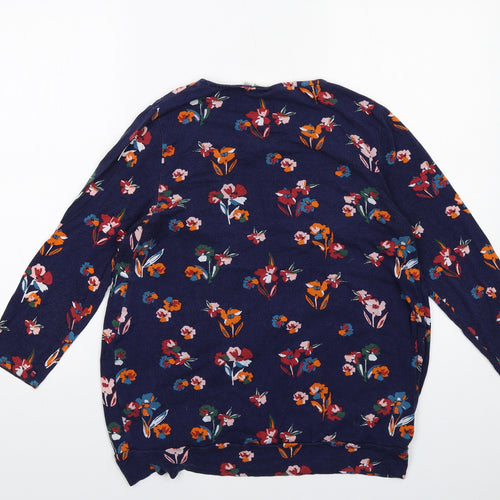 JoJo Maman Bébé Womens Blue Floral Viscose Basic Blouse Size M Round Neck