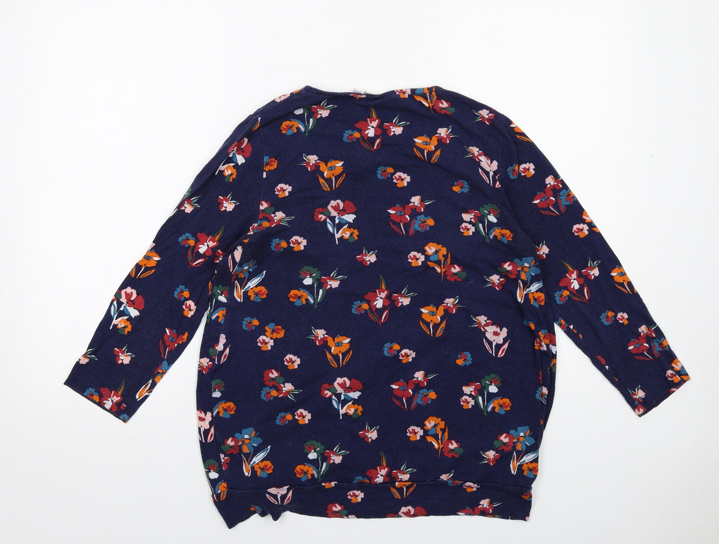JoJo Maman Bébé Womens Blue Floral Viscose Basic Blouse Size M Round Neck