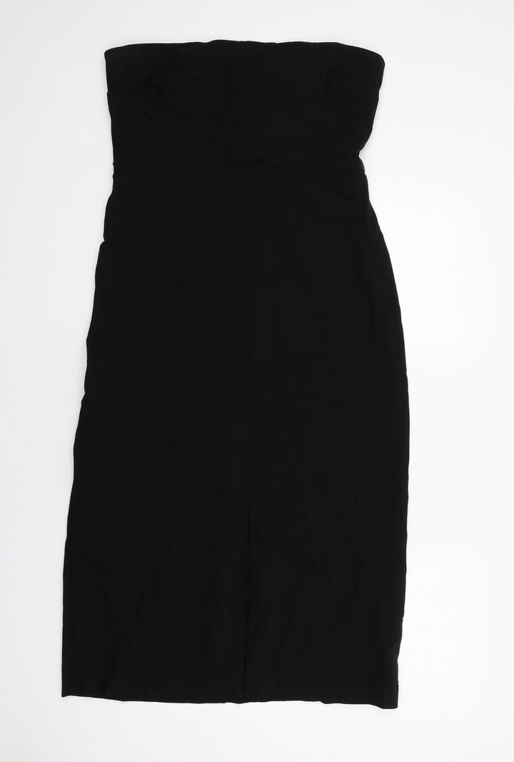 Marks and Spencer Womens Black Viscose A-Line Size 16 Off the Shoulder Zip