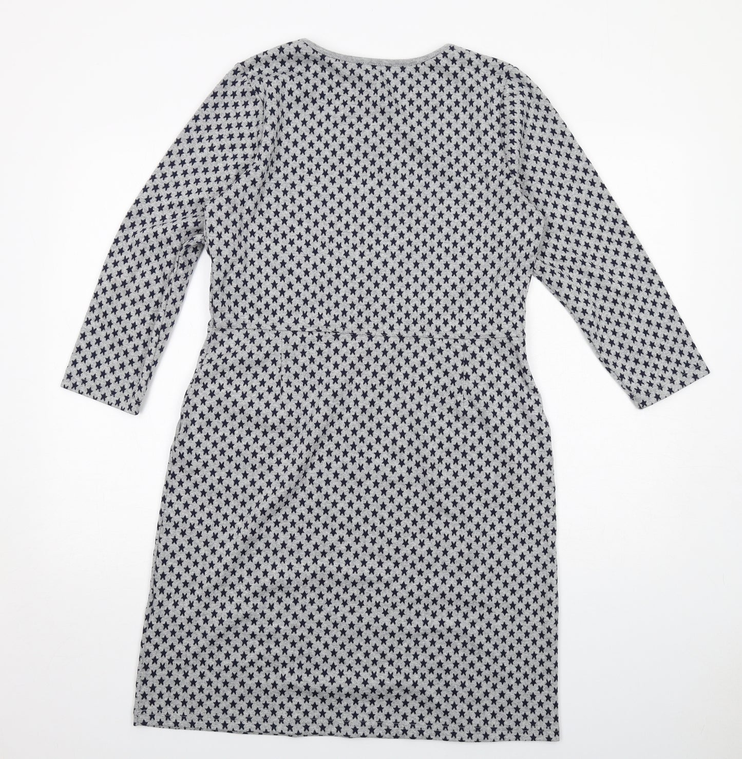 Joules Womens Grey Geometric Polyester Jumper Dress Size 12 Round Neck Pullover