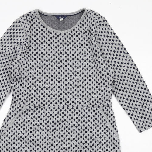 Joules Womens Grey Geometric Polyester Jumper Dress Size 12 Round Neck Pullover