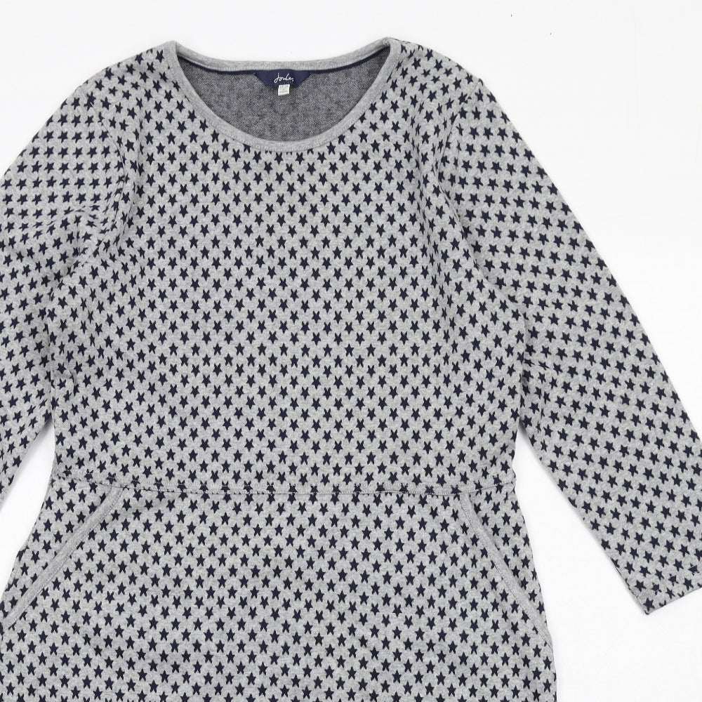 Joules Womens Grey Geometric Polyester Jumper Dress Size 12 Round Neck Pullover