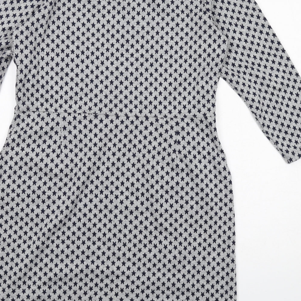 Joules Womens Grey Geometric Polyester Jumper Dress Size 12 Round Neck Pullover