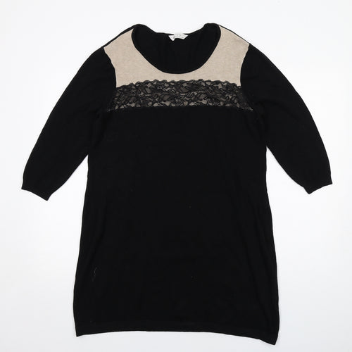 BHS Womens Black Colourblock Viscose Jumper Dress Size L Round Neck Pullover