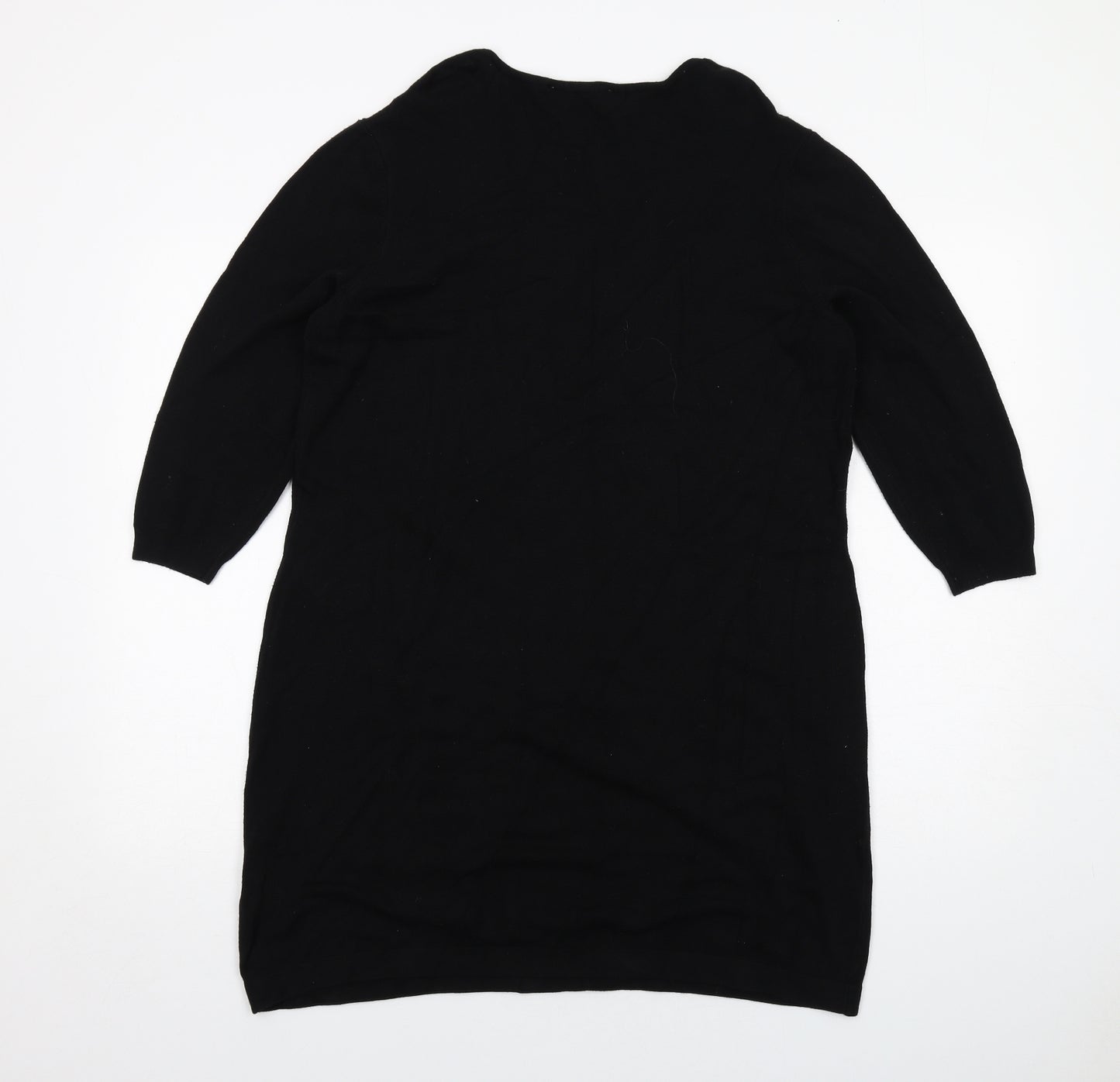 BHS Womens Black Colourblock Viscose Jumper Dress Size L Round Neck Pullover