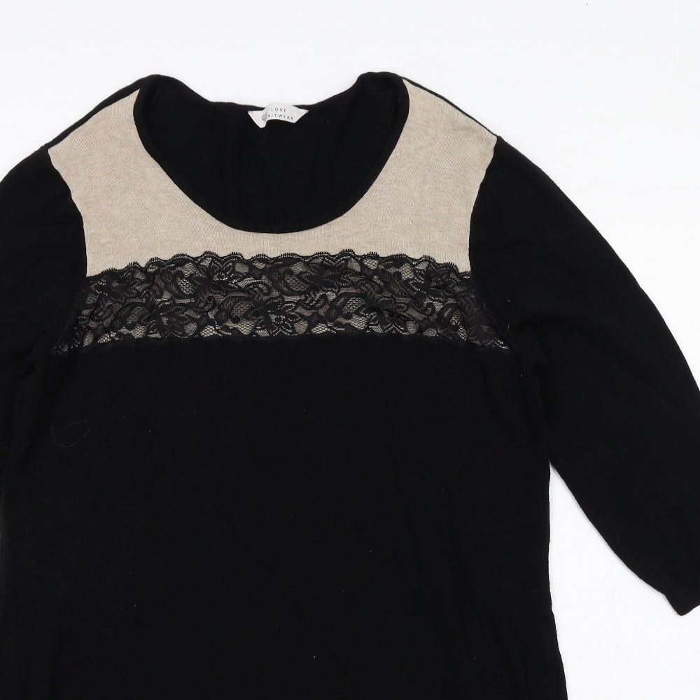 BHS Womens Black Colourblock Viscose Jumper Dress Size L Round Neck Pullover
