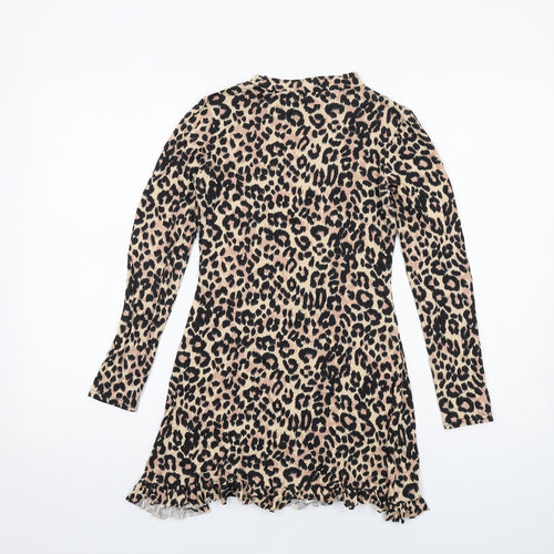 Boohoo Womens Black Animal Print Viscose A-Line Size 8 Round Neck Pullover - Leopard pattern