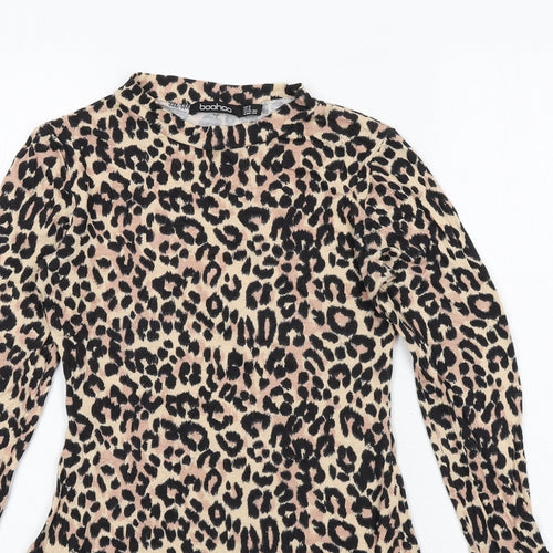 Boohoo Womens Black Animal Print Viscose A-Line Size 8 Round Neck Pullover - Leopard pattern