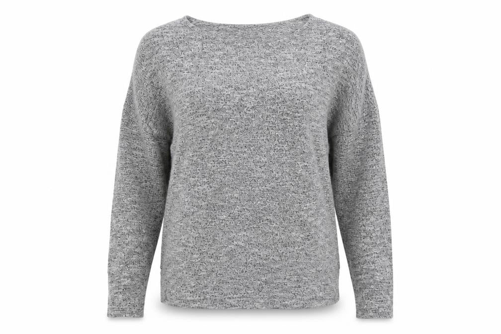 Front view of Dorothy Perkins women’s grey crew neck polyester jumper, size UK 10, pullover