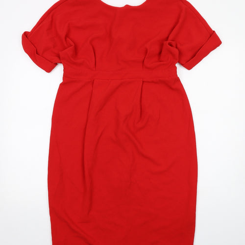 ASOS Womens Red Polyester A-Line Size 12 V-Neck Zip