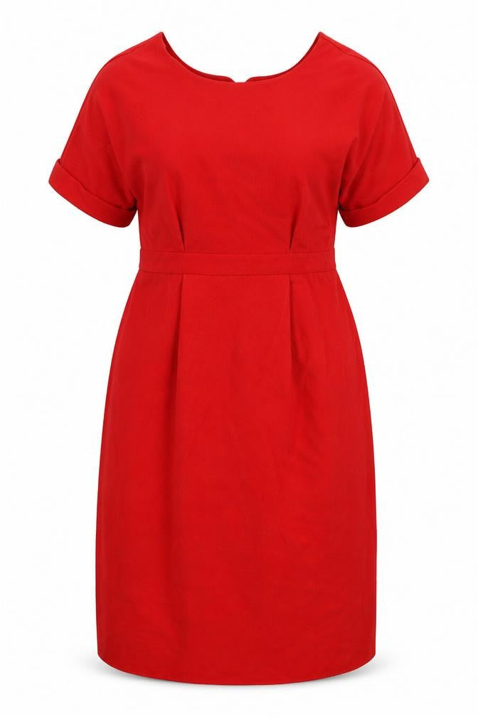 Front view of ASOS women’s red polyester a-line, size UK 12, v-neck zip
