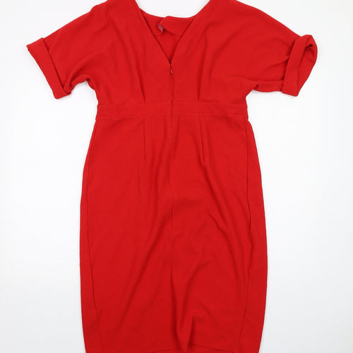 ASOS Womens Red Polyester A-Line Size 12 V-Neck Zip