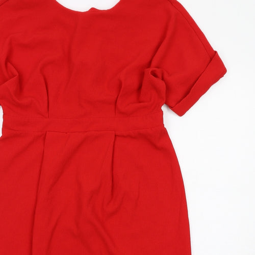ASOS Womens Red Polyester A-Line Size 12 V-Neck Zip
