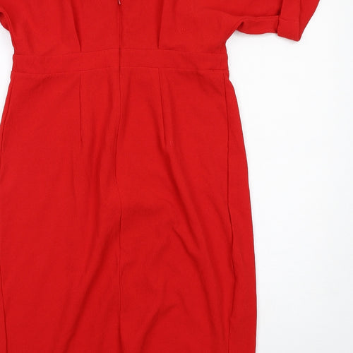 ASOS Womens Red Polyester A-Line Size 12 V-Neck Zip