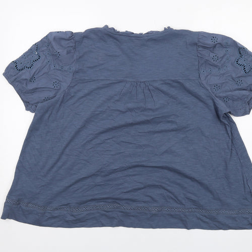 Per Una Womens Blue Cotton Basic Blouse Size 16 V-Neck - Broderie Anglaise