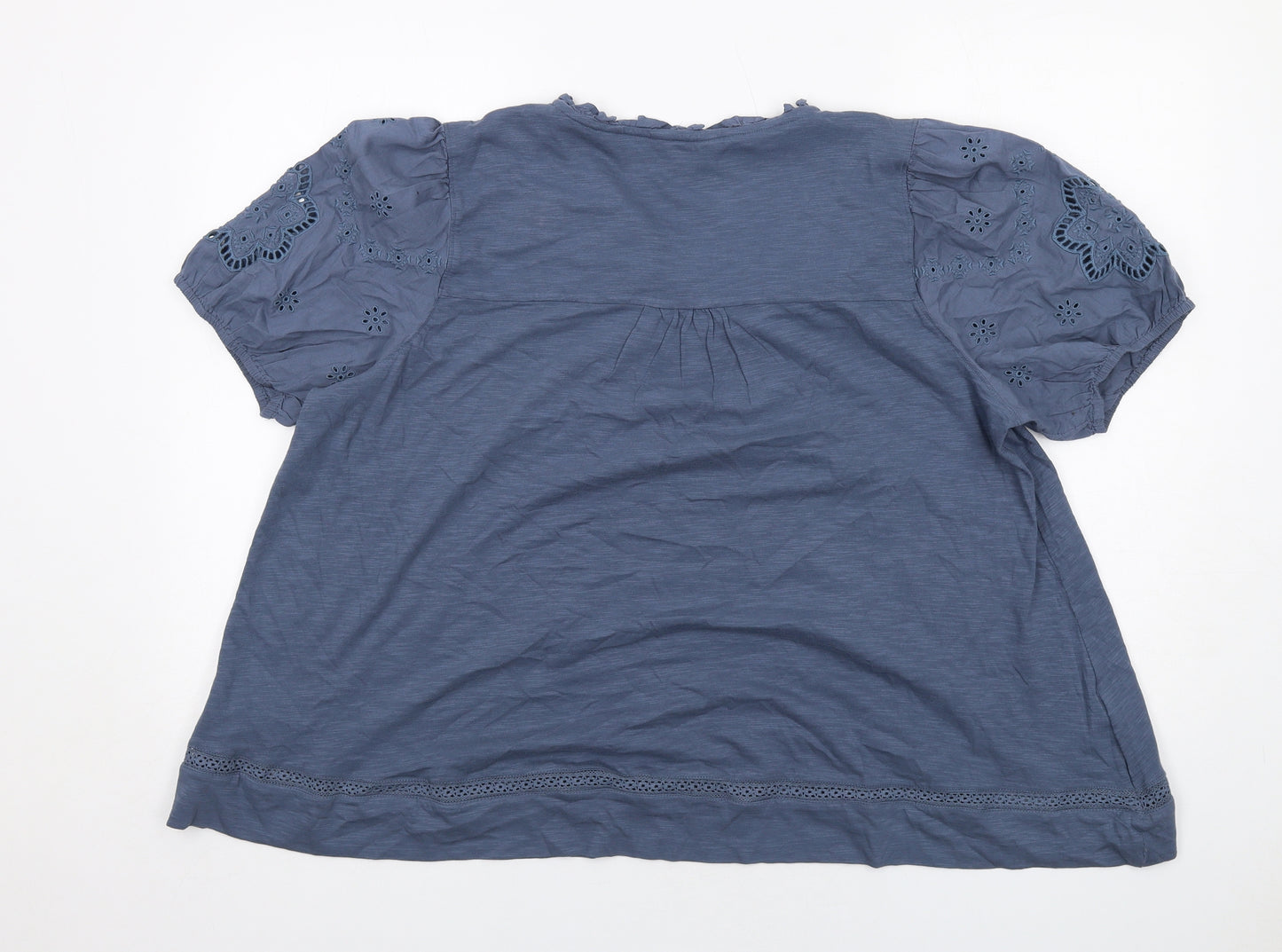 Per Una Womens Blue Cotton Basic Blouse Size 16 V-Neck - Broderie Anglaise