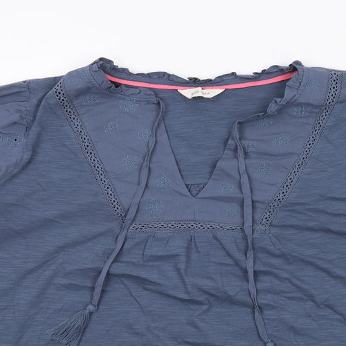 Per Una Womens Blue Cotton Basic Blouse Size 16 V-Neck - Broderie Anglaise