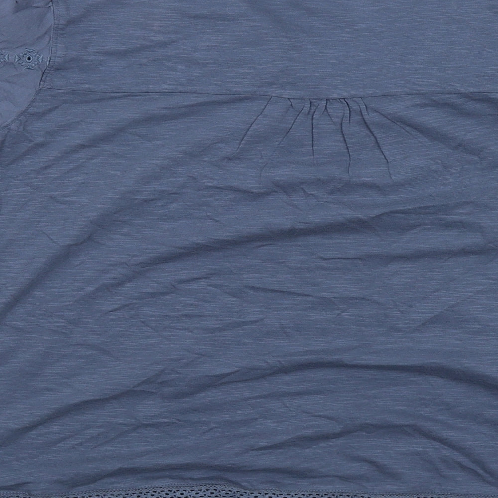 Per Una Womens Blue Cotton Basic Blouse Size 16 V-Neck - Broderie Anglaise